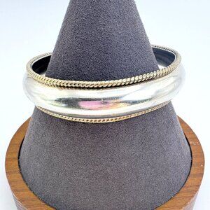 Wide Cuff Bracelet Low Dome Rope Borders VTG  Solid Sterling Silver 925 7.5" Fit